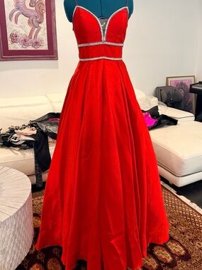 Red Beaded A-Line Evening Gown